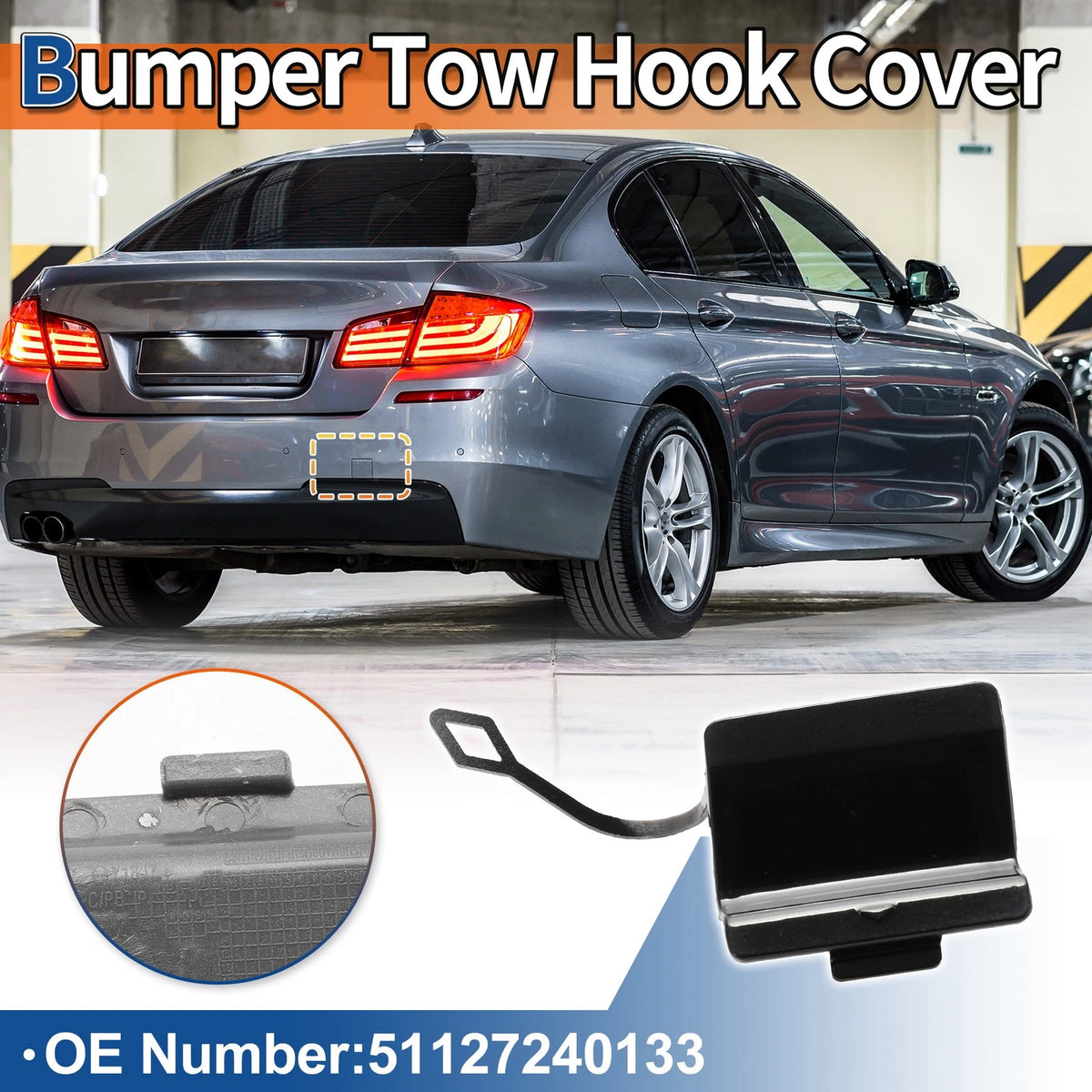 Rear Car Bumper Tow Hook Cover for BMW 5 Series Black Sapphire