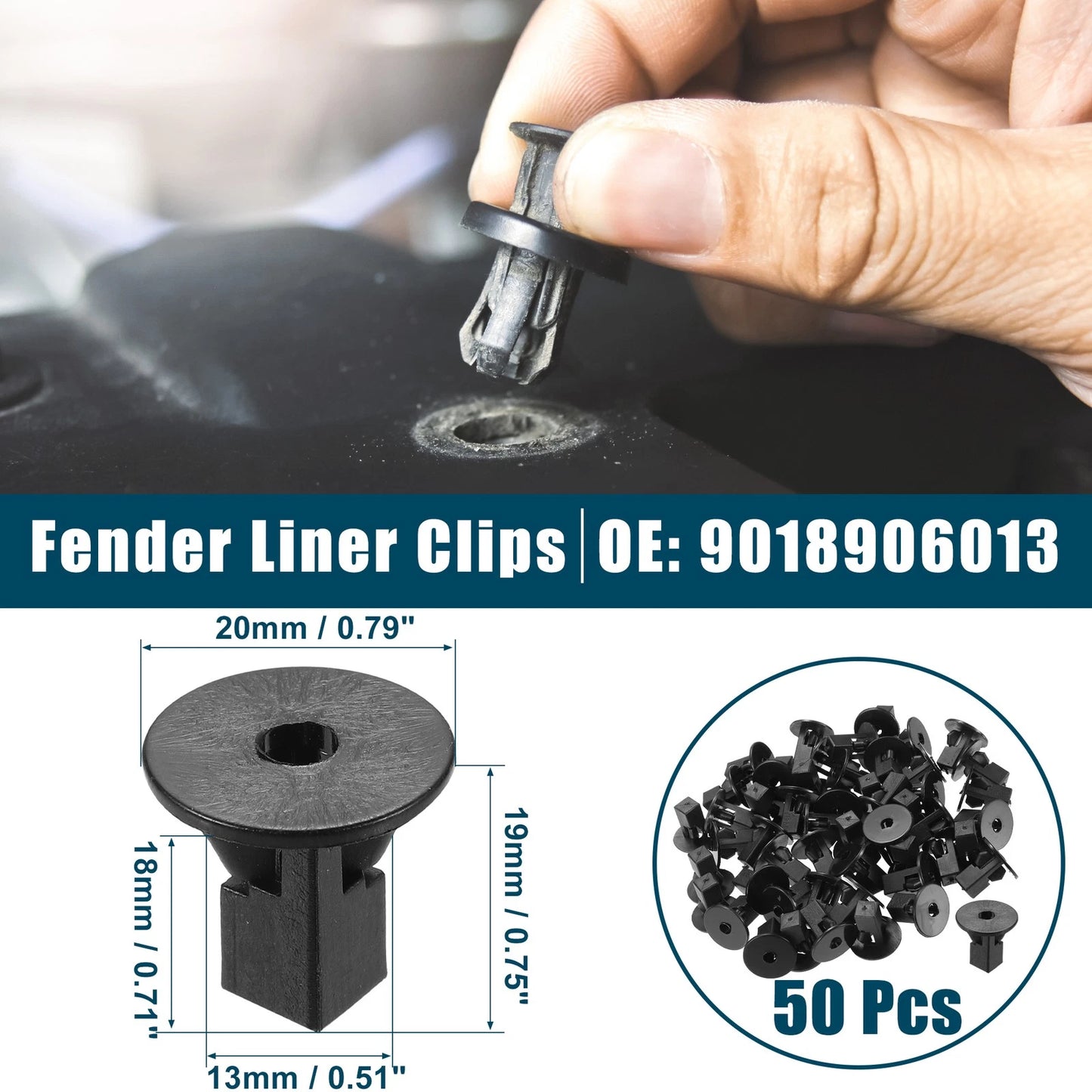Fender Liner Clips for Toyota Corolla (50 Pcs) Black