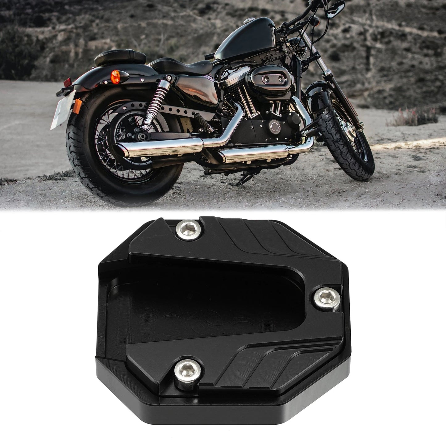 1 Pcs Universal Kickstand Pad CNC Side Stand Foot Extension Black for Motorcycle