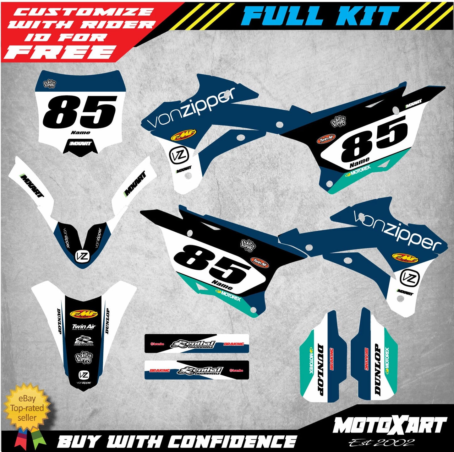 Custom Graphics Full Kit for Kawasaki KX 85 (2014-2020) FLOW Style Stickers