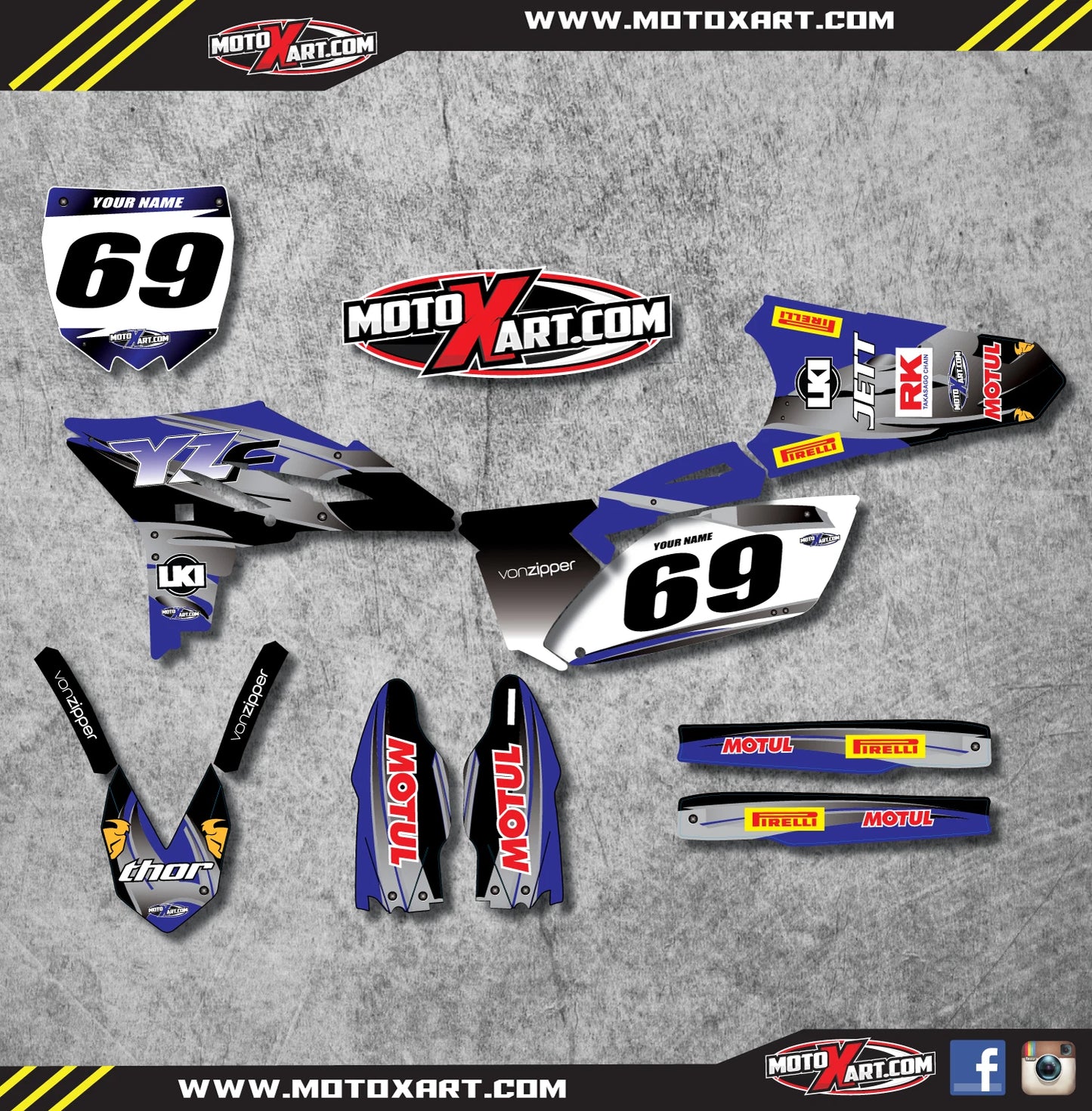 Full Custom Graphics Kit for Yamaha YZF 250 (2010-2013) - Blue Steel Decals