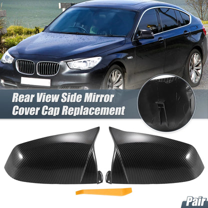 Rearview Mirror Cover Cap 2 x Black Carbon Fiber for BMW 5 6 7 Series (2009-2017)