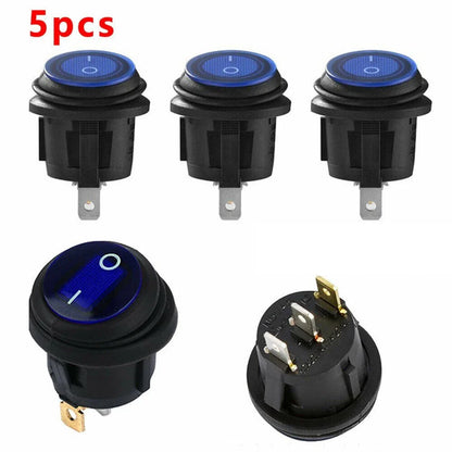 5x Round Switch Blue Light LED 12V for Car/Boat/Truck Rocker Toggle ON/OFF
