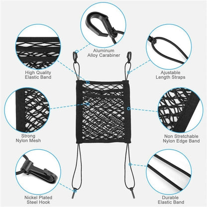 3 Layer Car Storage Net Bag with Hook Mesh Organizer for Front Seat Storage