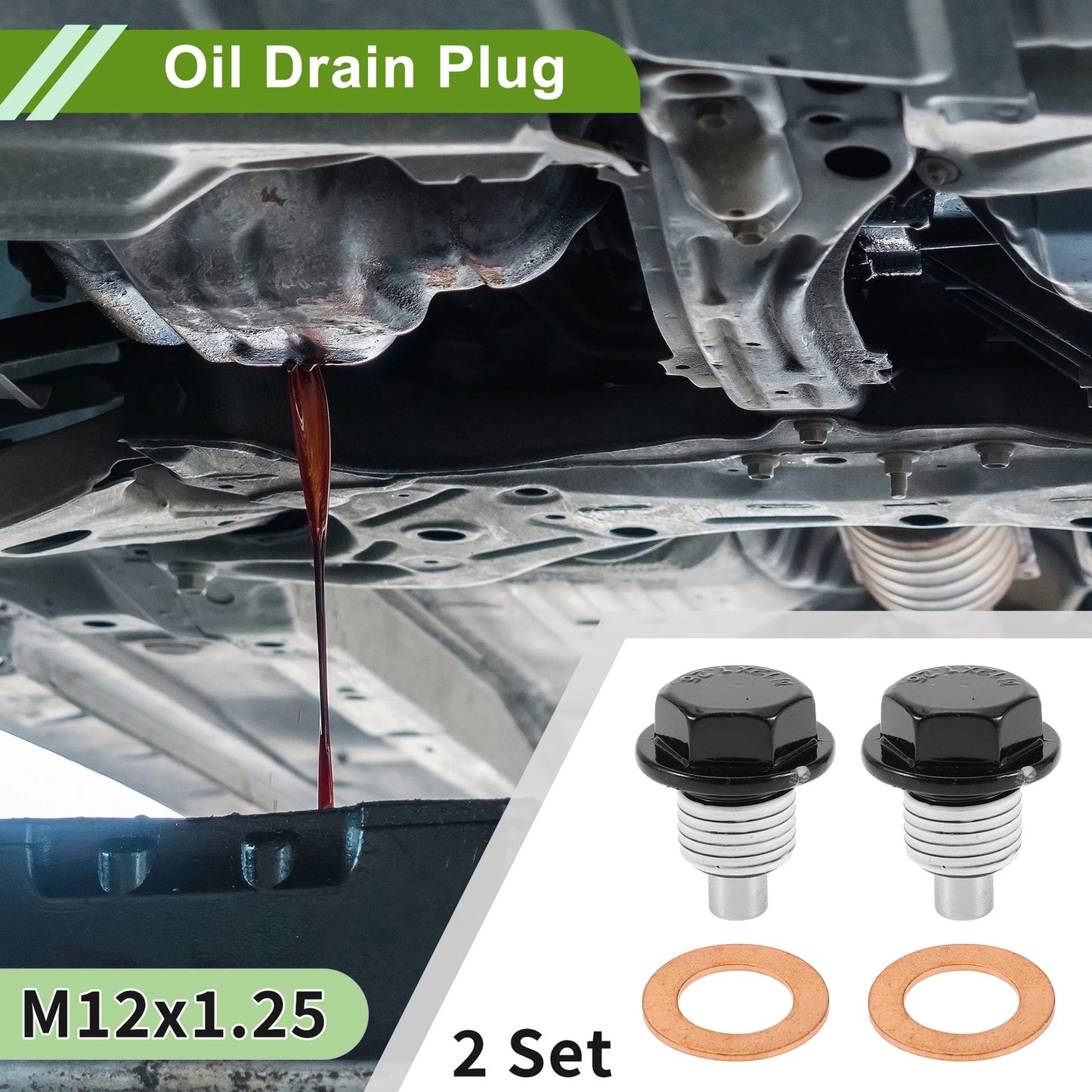 2 x M12x1.25 Copper Oil Drain Plug W/ Gasket for Car Motorcycle