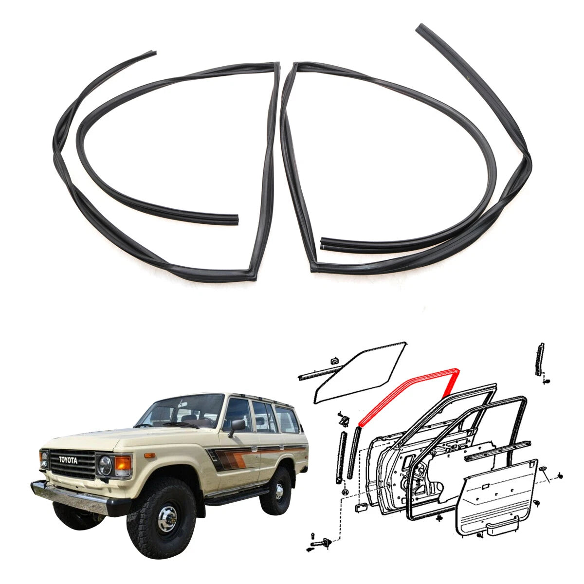 Rear Door Glass Run Channel Set for Toyota Land Cruiser J60 BJ61 FJ61 HJ60 1980-1990