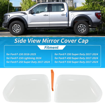 White Top Half Door Mirror Cap Covers for Ford F250 F350 Super Duty (2017-24)