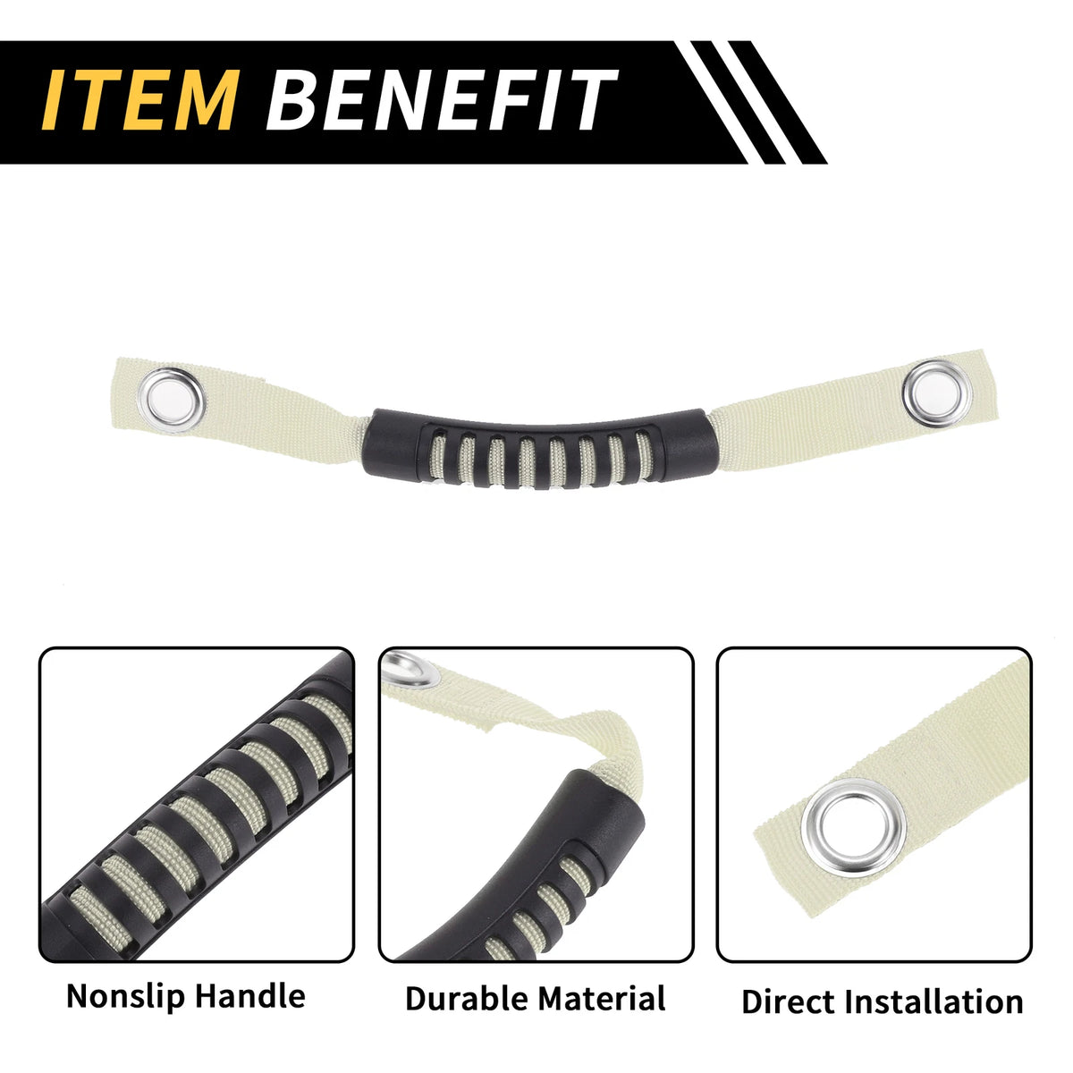 2 x Roll Bar Grab Handles for Jeep Wrangler Roof Rope Handle with Hole White