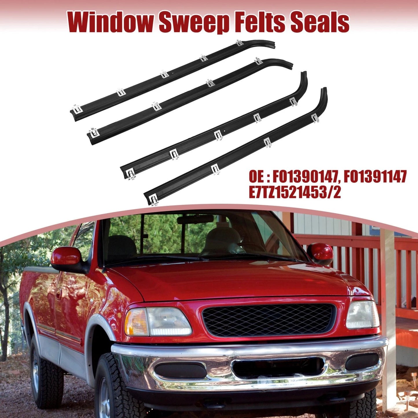 4 x Inner Outer Weatherstrip Window Sweep Seals for Ford F150 F250 F350