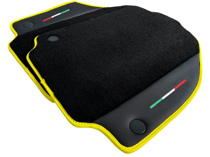 Floor Mats for Ferrari 488 GTB Black Tailored Carpets with Yellow Trim