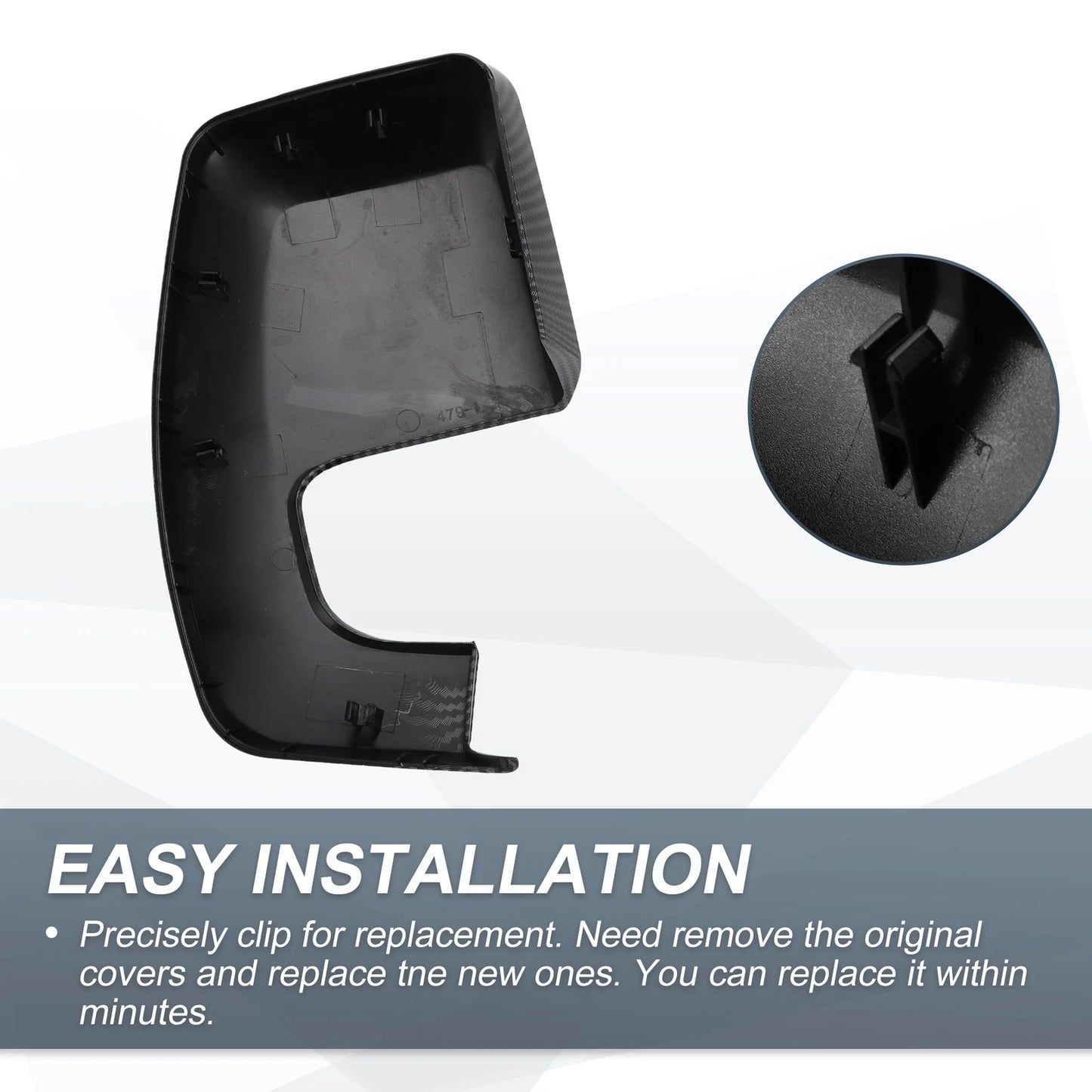 Rearview Mirror Cover Cap Black Carbon Fiber for Ford Transit Custom (2014-2023)