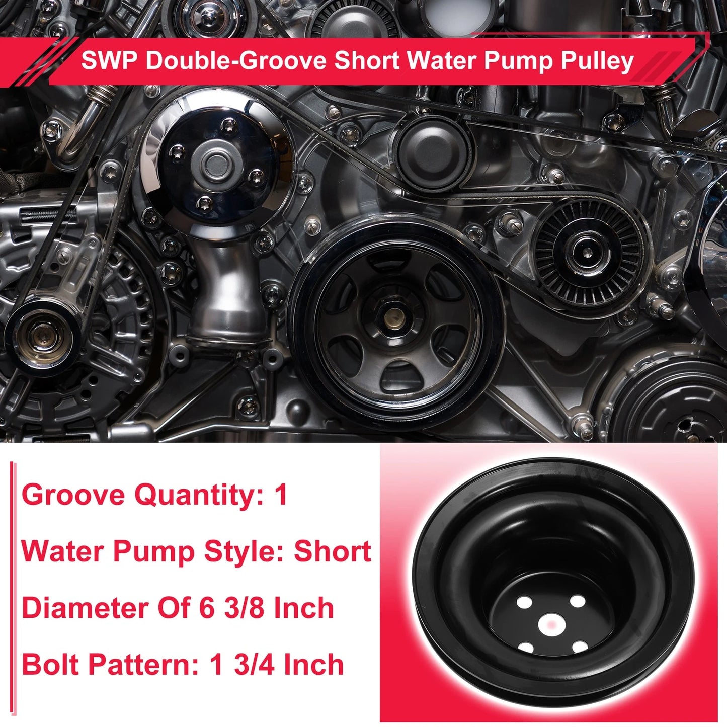 Double-Groove Short Water Pump Pulley for Chevy Big Block 396 427 454