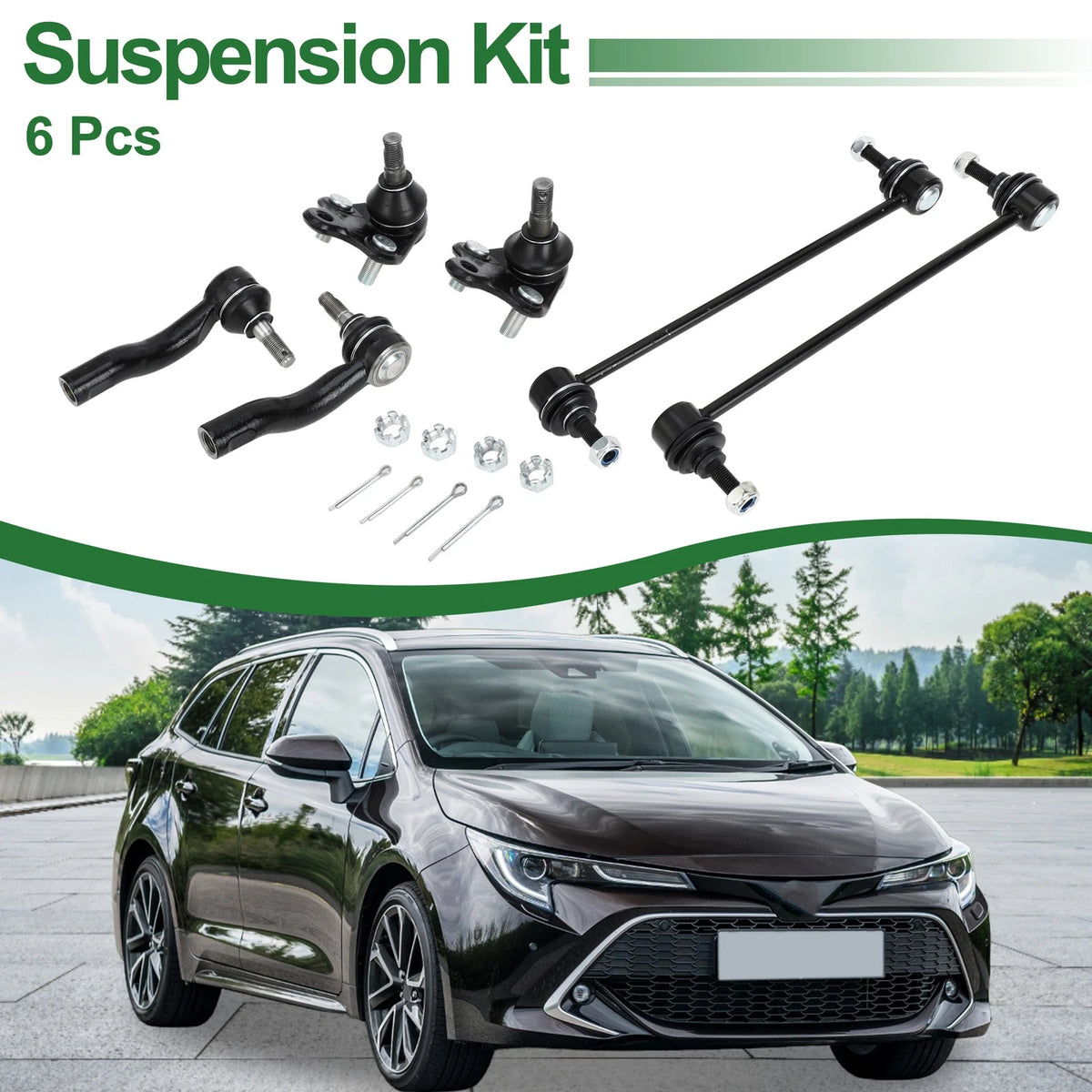 6 Pcs Front Suspension Kit Tie Rod Ends Sway Bar Links for Toyota RAV4 (2001-2023)