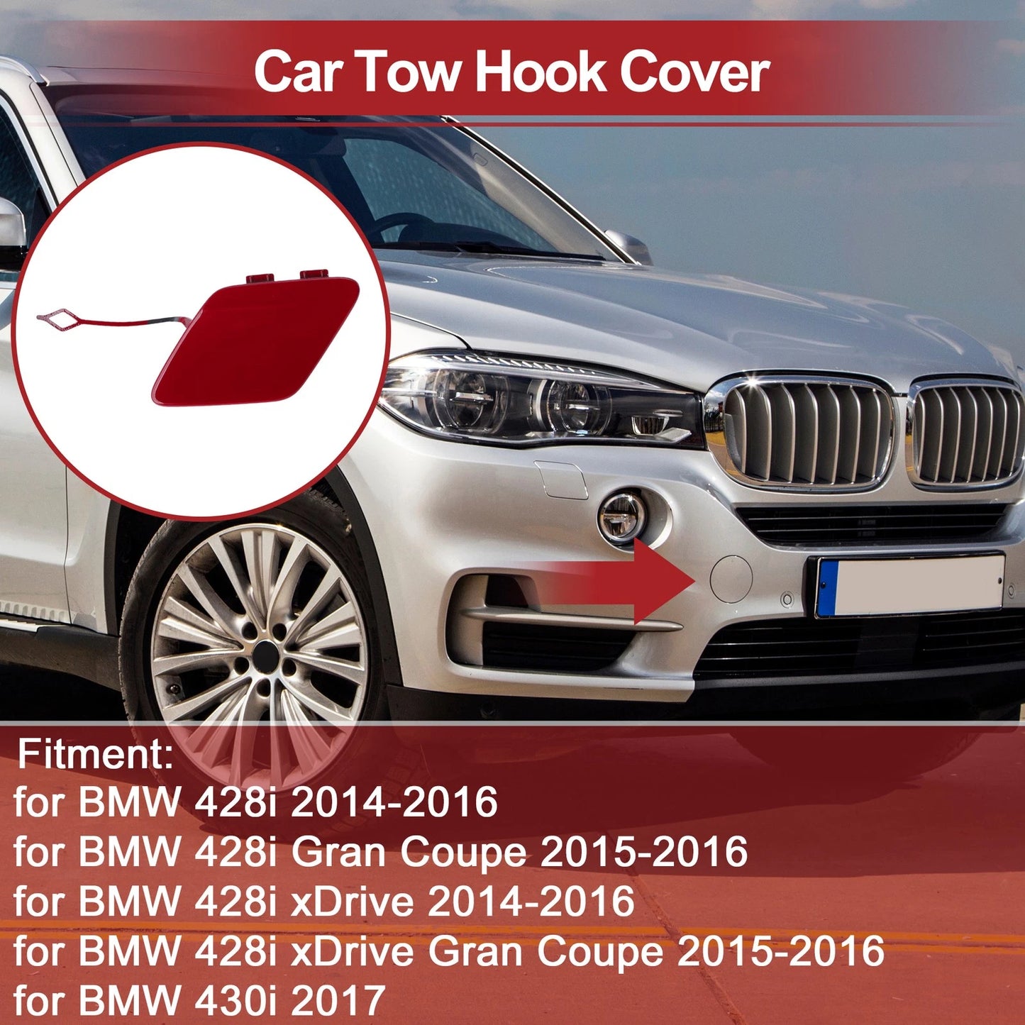 Red Rear Bumper Tow Hook Cover for BMW 428i (2014-2016) - 1 Pcs
