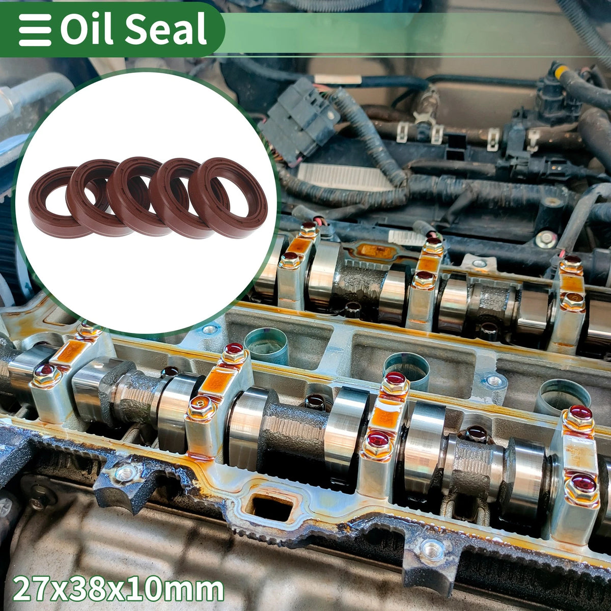 Oil Seal 27x38x10mm FKM Rubber Brown 5 Pcs for Make Model