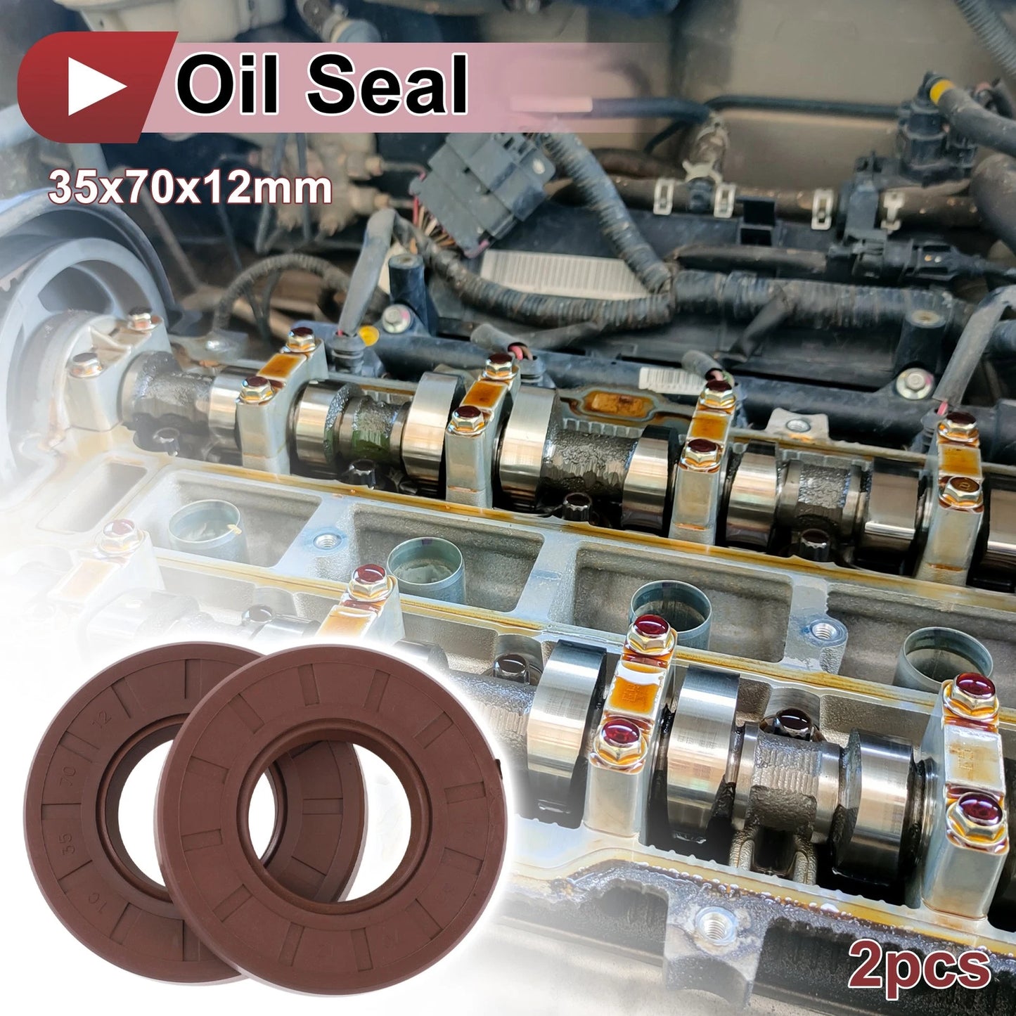 Oil Seal 2 x Seal Ring Rotary Shaft Seal FKM Rubber 35x70x12mm Brown