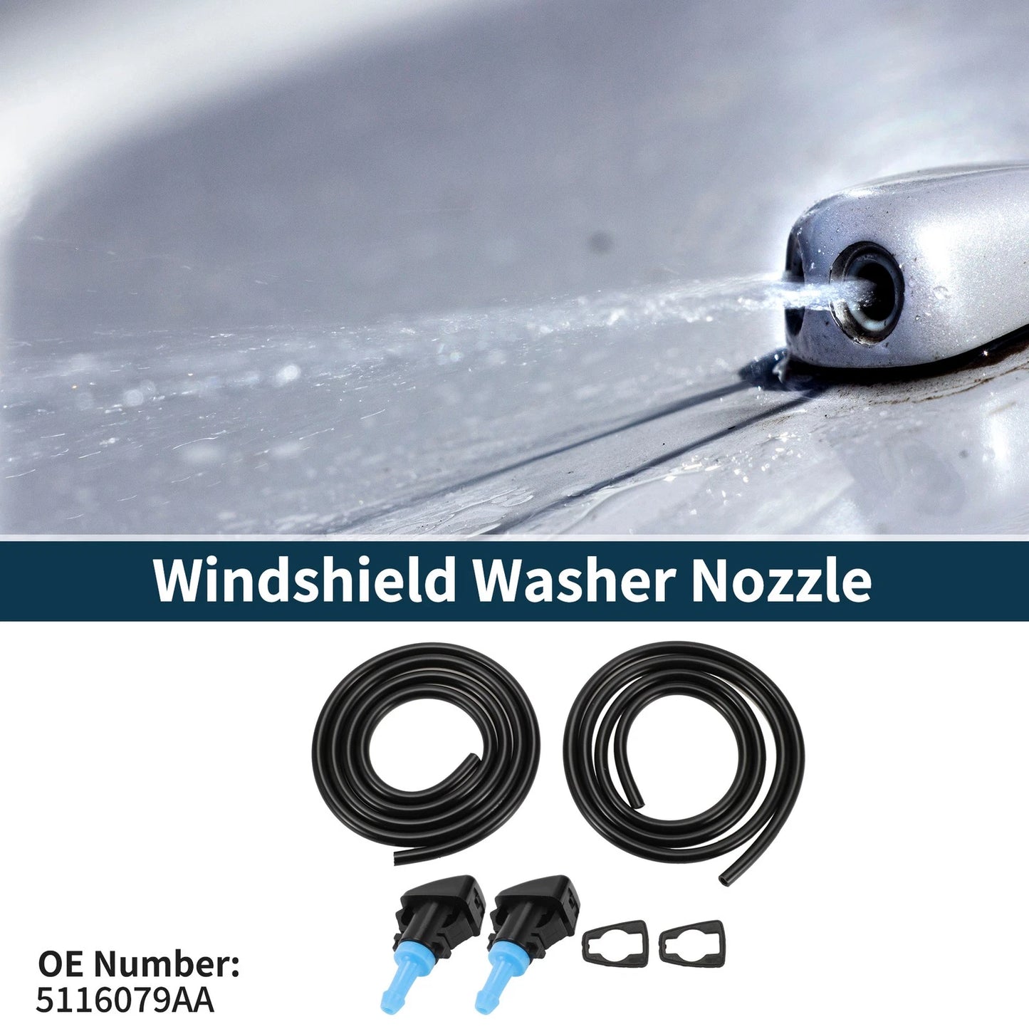 Windshield Washer Nozzle with Gasket & Fluid Hose for Dodge - 1 Set