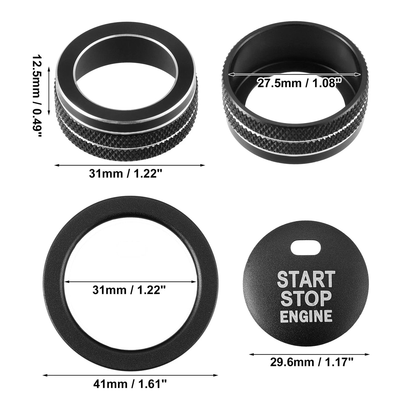 AC Knob Ring & Engine Start Button Cover for Toyota Corolla (2014-2019) 4 x Pcs