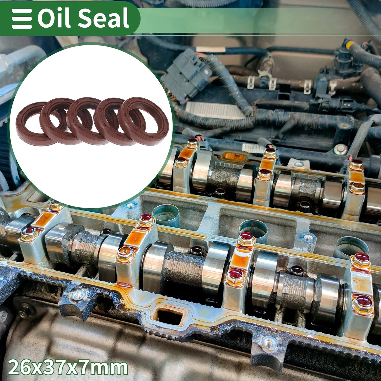 Oil Seal 26x37x7mm Brown 5 Pcs Rotary Shaft Seal FKM Rubber