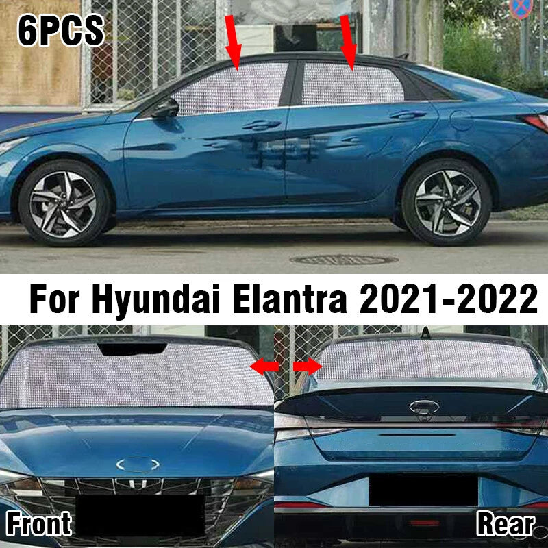 6 x Front/Side/Rear Window Privacy Sunshade Hyundai Elantra (2021–2022)