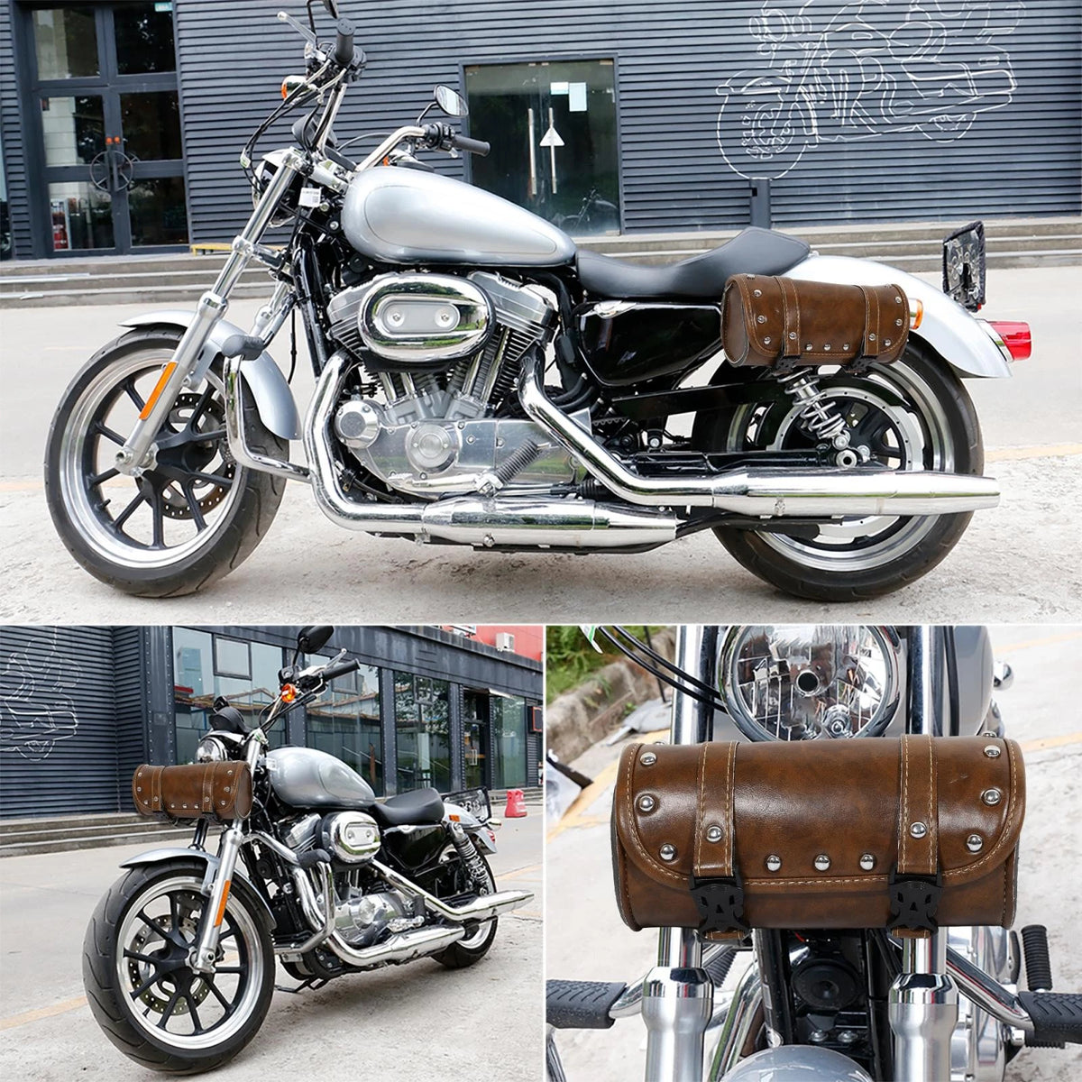 Motorcycle Tool Bag Handlebar Bags Cycling Fork Luggage Bags Round Brown