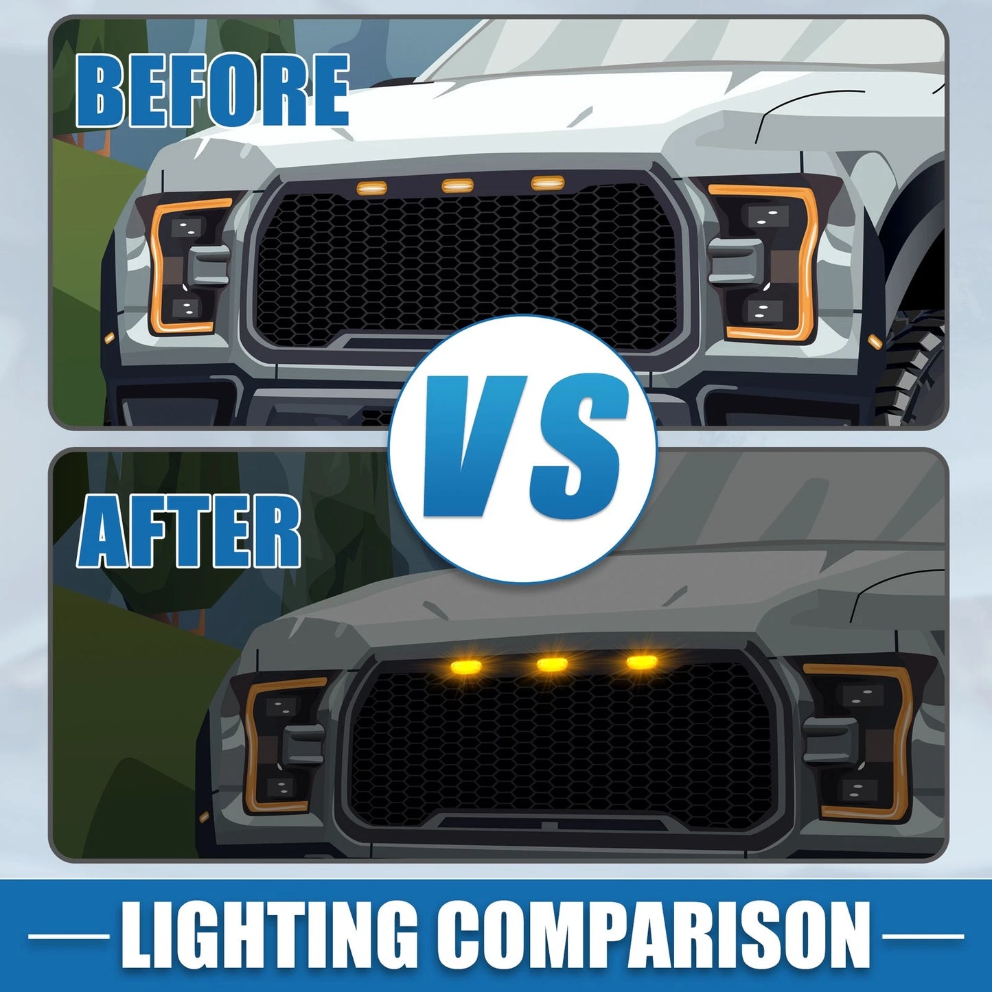 Grill LED Light Set for Ford F150 F250 F350 (2015-2023) Amber Black