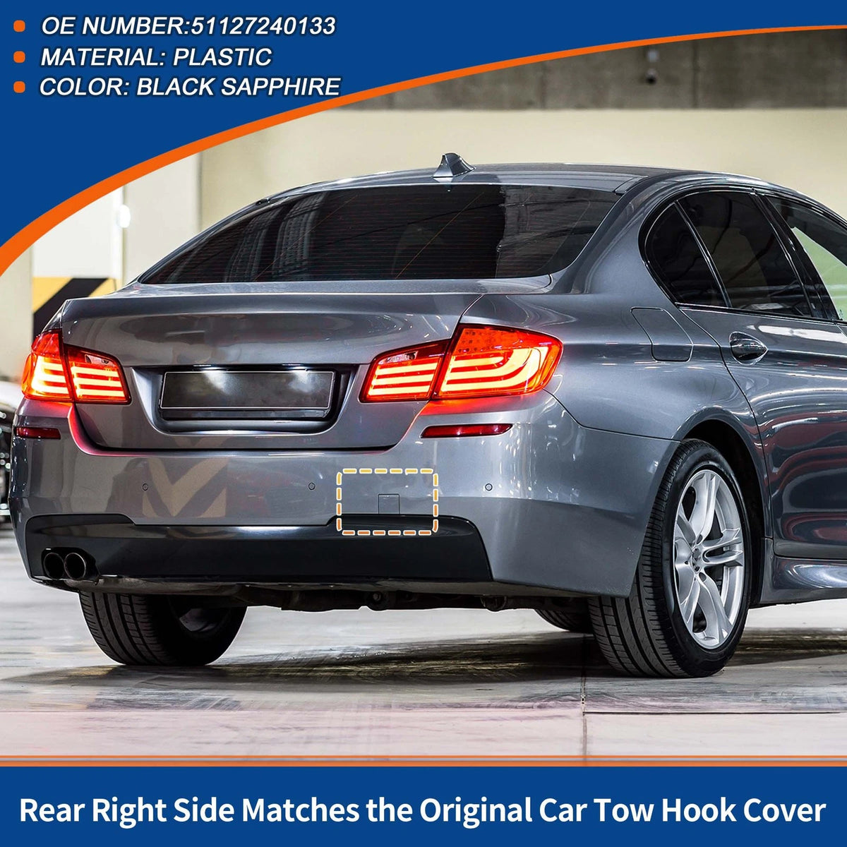 Rear Car Bumper Tow Hook Cover for BMW 5 Series Black Sapphire