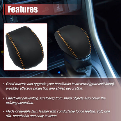 Gear Shift Knob Cover for Toyota Rav4 Black with Orange Stitches (2013-2023)