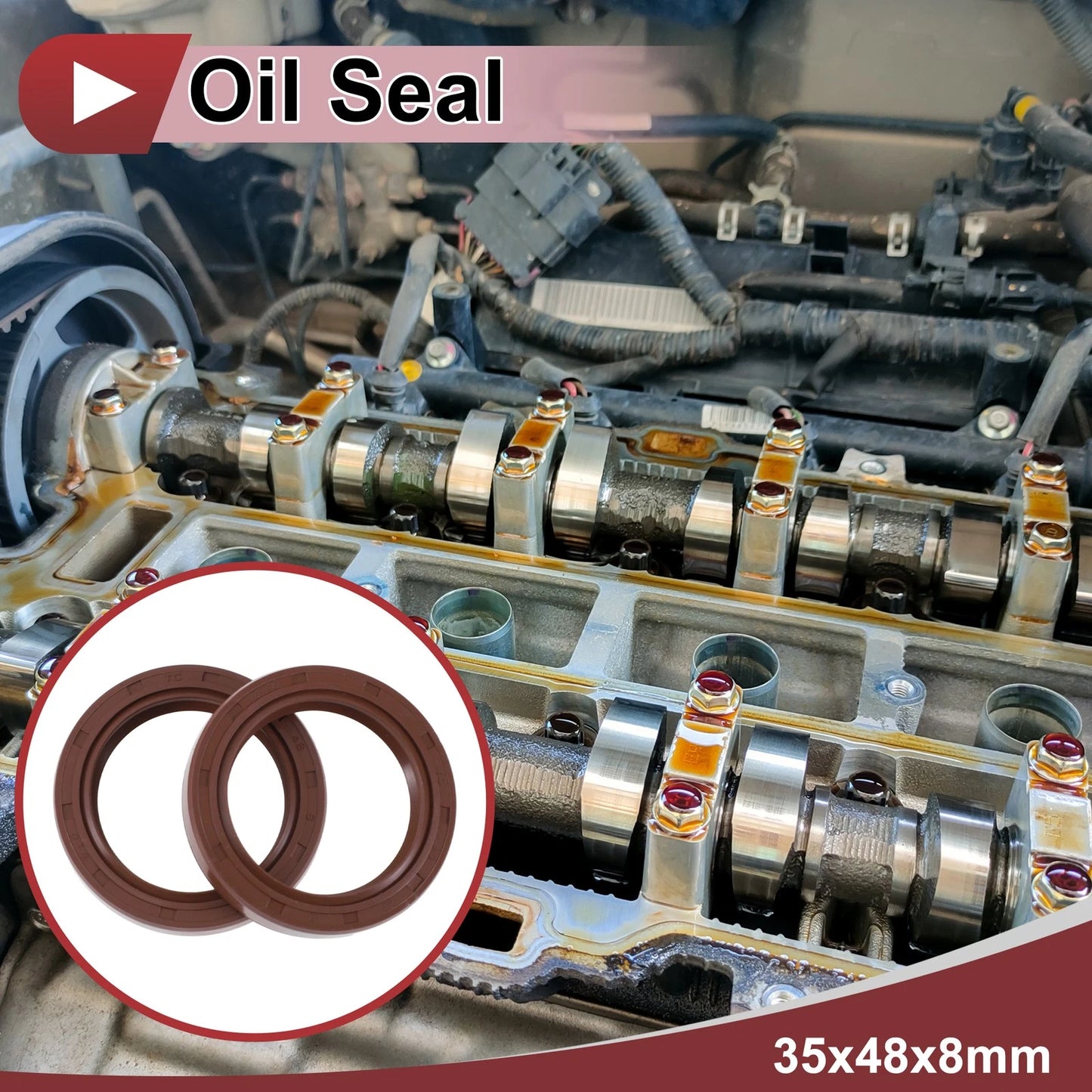 Oil Seal 35x48x8mm Rotary Shaft Seal FKM Brown 2 x Pcs