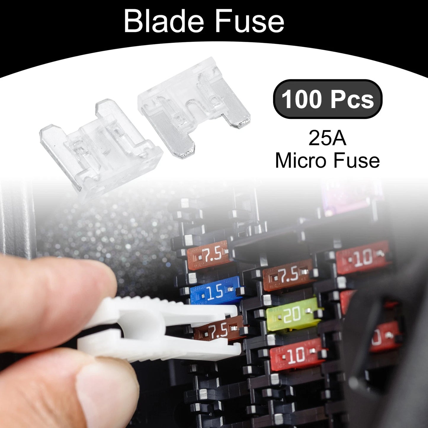 100 Pcs Micro Fuse 25A Blade Fuse for Car Boat Truck RV Motorcycle White