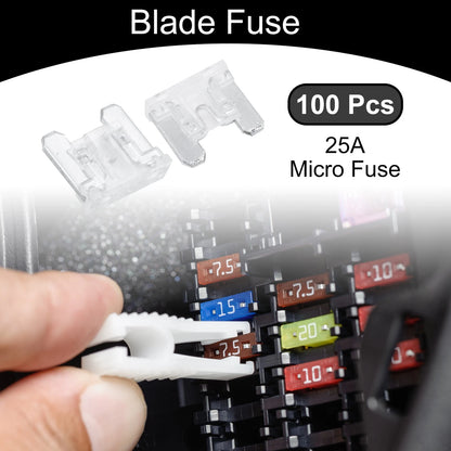 100 Pcs Micro Fuse 25A Blade Fuse for Car Boat Truck RV Motorcycle White