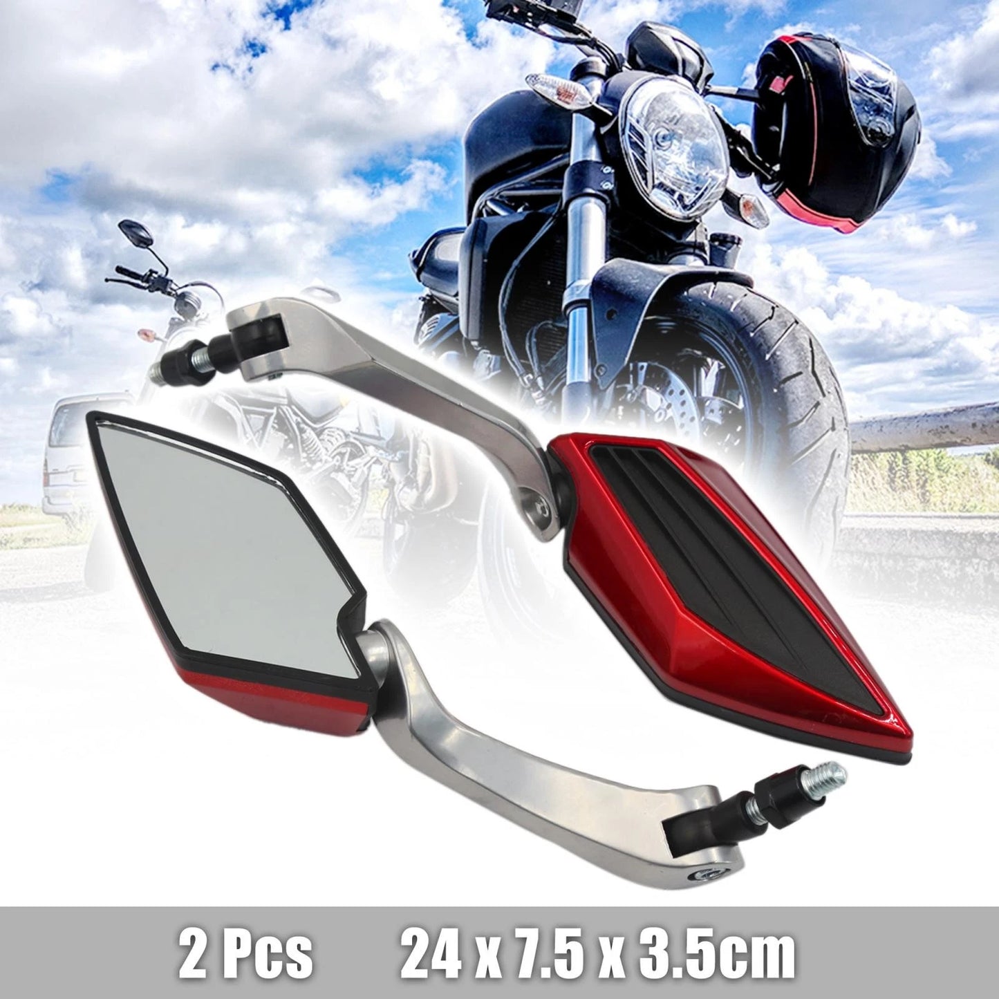 2 x Rearview Side Mirror 8mm 10mm Thread for Universal Motorcycle