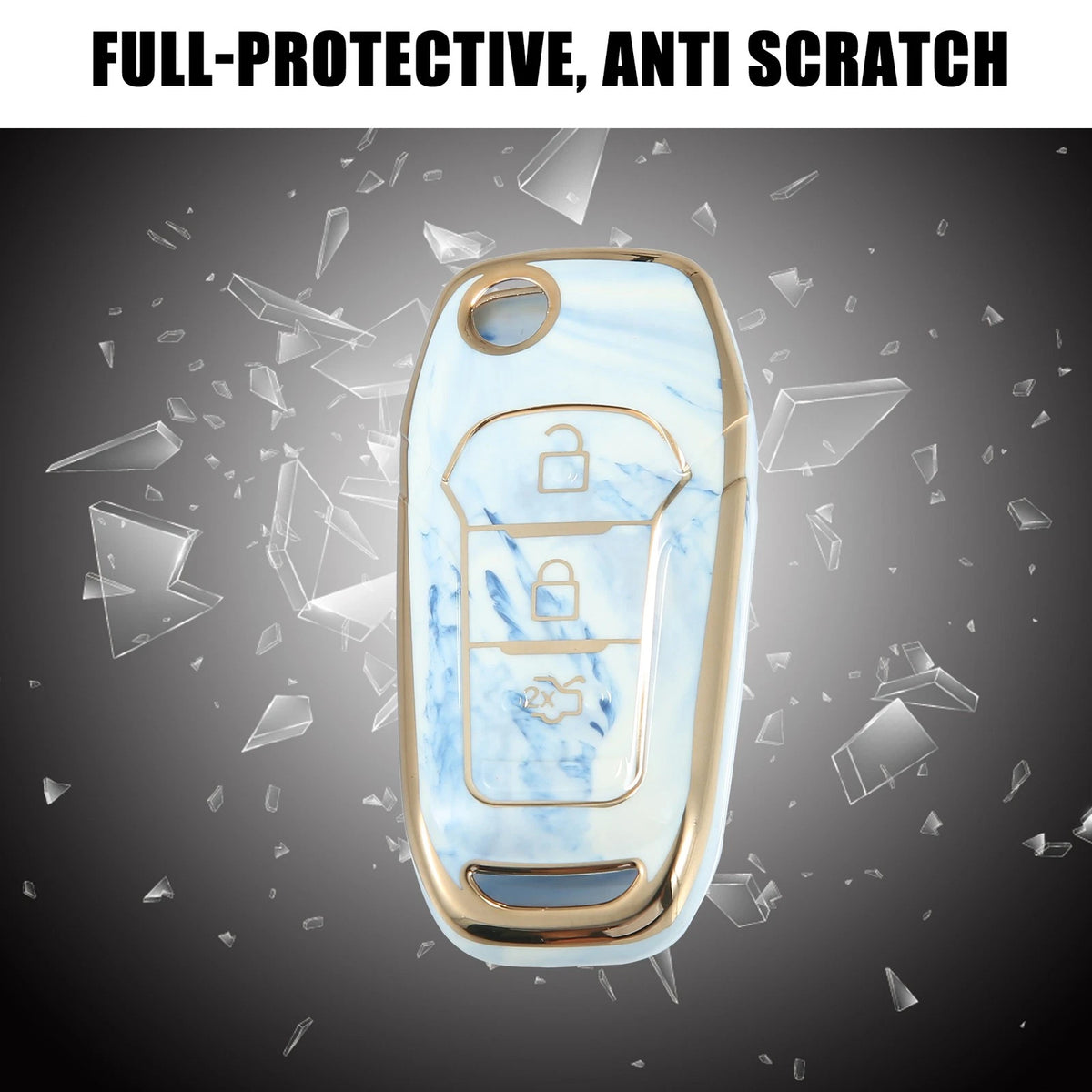 Key Fob Remote Control Cover 3 x Button TPU Shell Blue for Ford F150 (2015-2018)