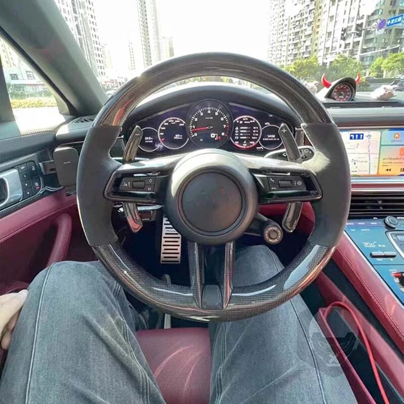 Carbon Fiber Steering Wheel Cover Trim Fit for Porsche 911 992 2020-2023 Taycan