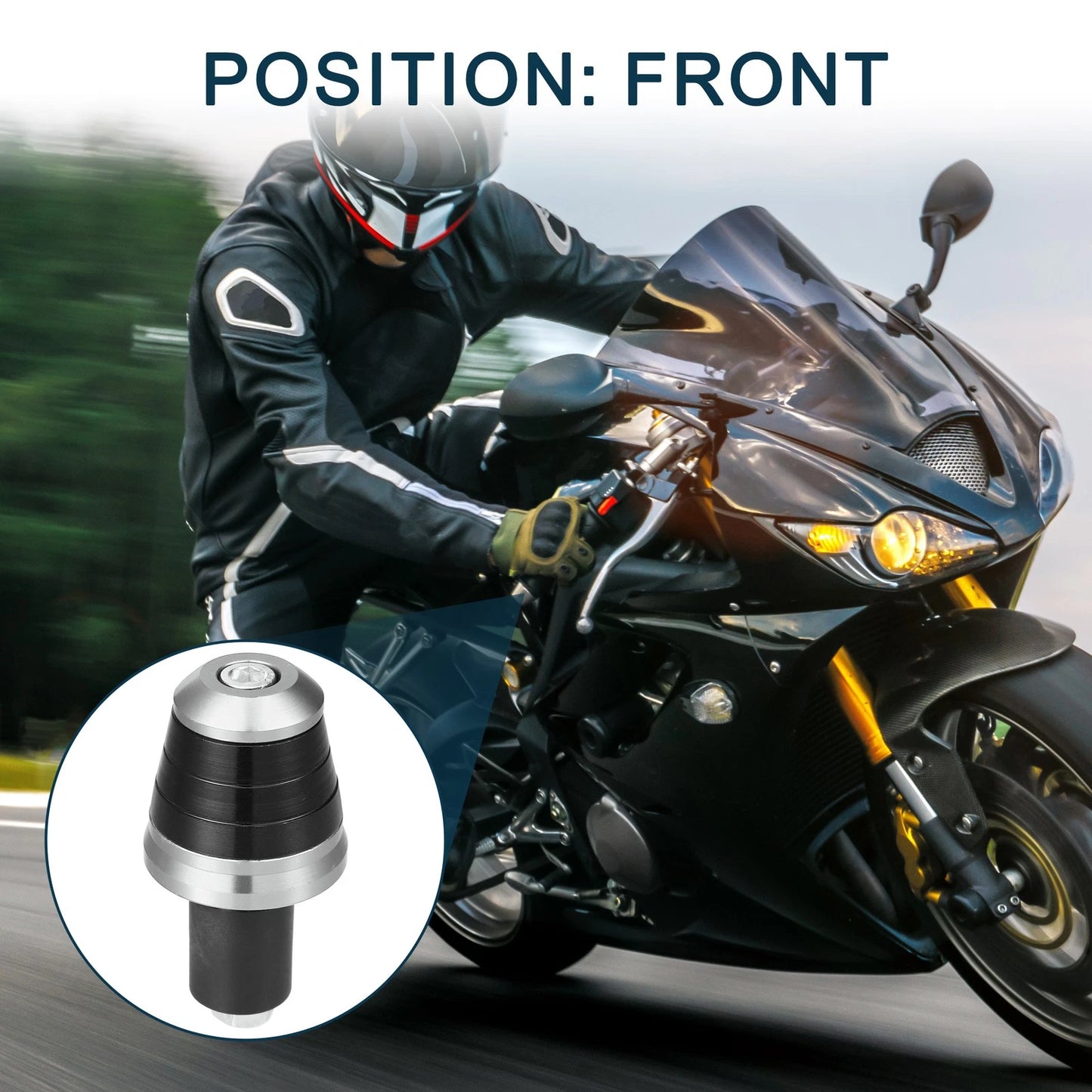 Front 2 x Handlebar End Plug Aluminum Alloy 18-20mm Silver Tone for Motorcycle