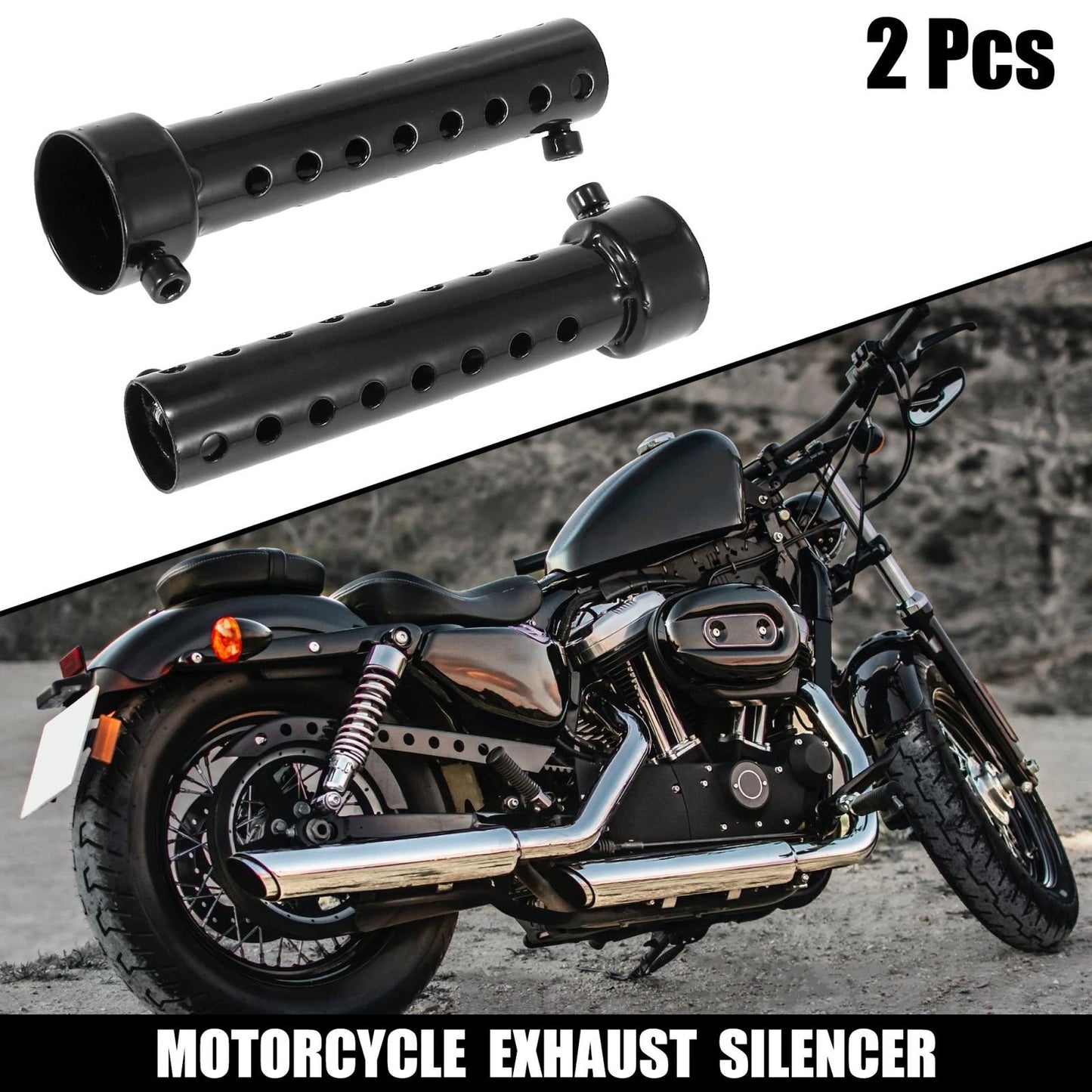 2 x 35mm Motorcycle Exhaust Silencer Exhaust Insert Muffler Pipe Black