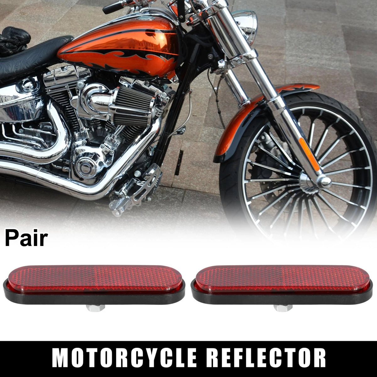 2 x M6x1.0 Red Oval Universal Screw Mount Warning Reflector for Motorcycle Bike