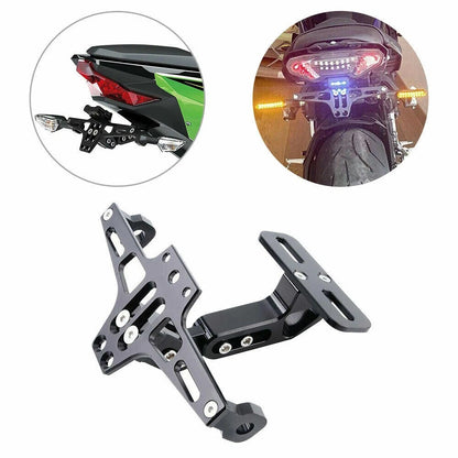Black Tail Tidy Fender Eliminator License Plate Holder w/ LED Light for Motorcycle
