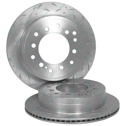 Rear Drilled Slotted Brake Rotors + Pads for Toyota Landcruiser 75 Series
