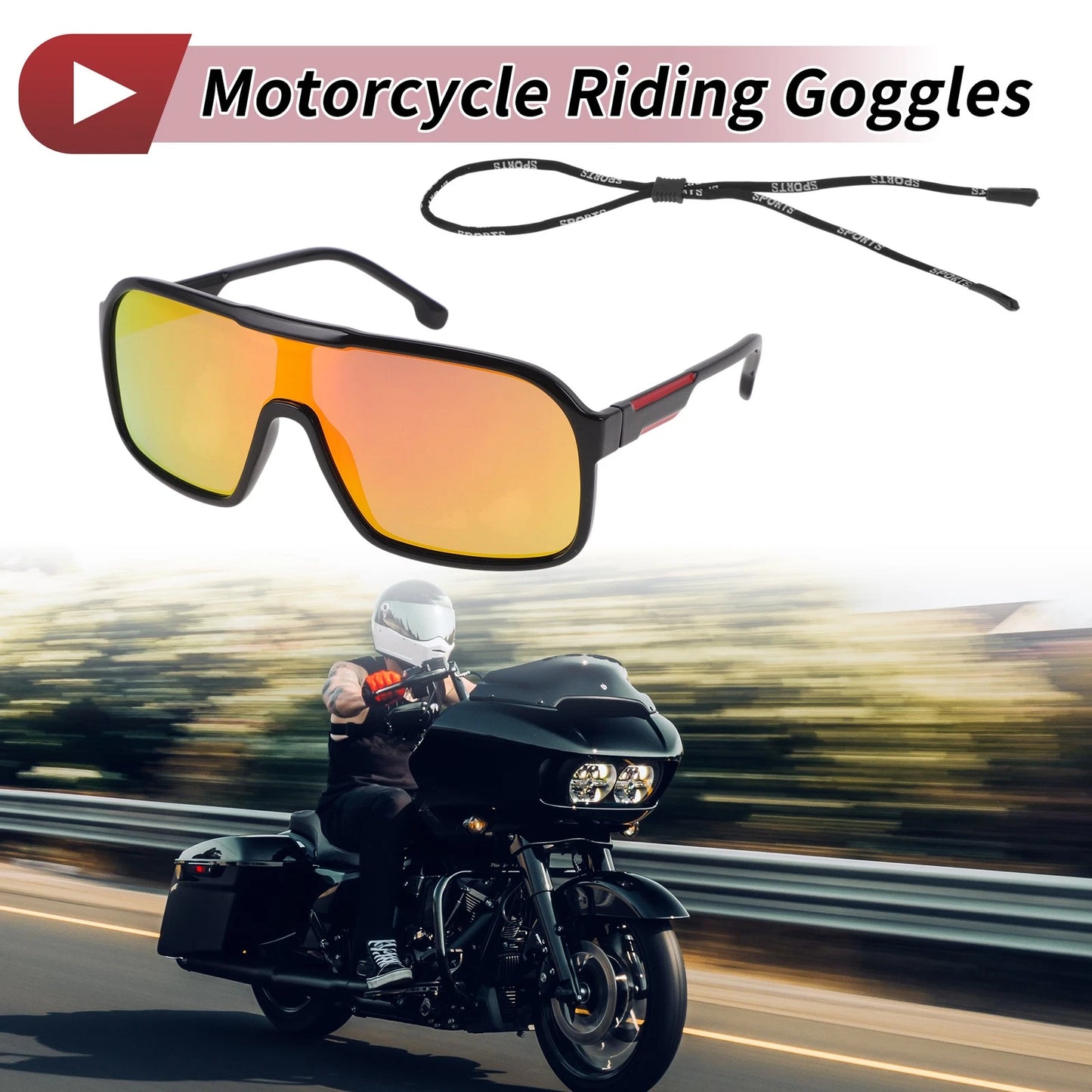 1 Set Motorcycle Riding Goggles Red Lens Black Red Frame Triacetyl Cellulose PC