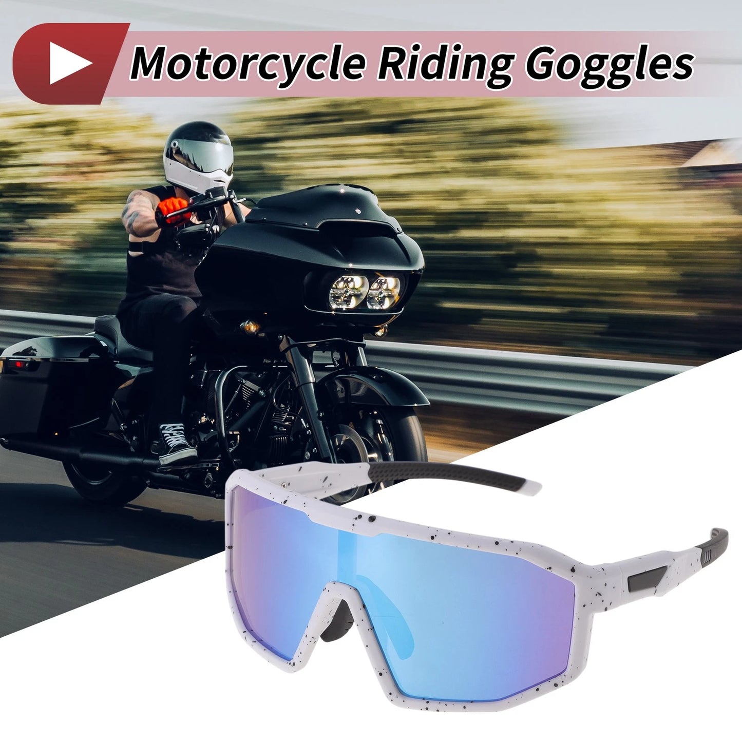 Goggles 1 x Motorcycle Riding Blue Lens White Black Frame for Motorcycle Sunglasses UV400