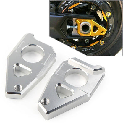 2 x Silver Axle Spindle Chain Adjuster Blocks for Yamaha YZF R1, FZ8, FZ1, TMAX 530