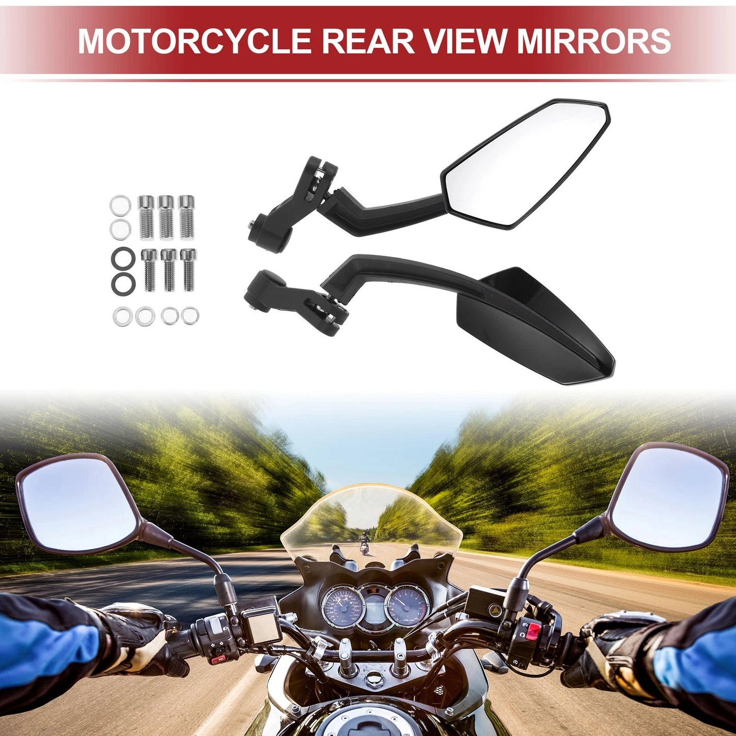 M8/M10 Rear View Mirror Side Mirror Black Plastic 1 x Motorcycle
