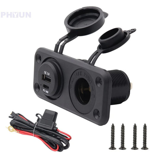 12V-24V USB Type-C Dual Charger Socket for Car Truck Cigarette Lighter Plug