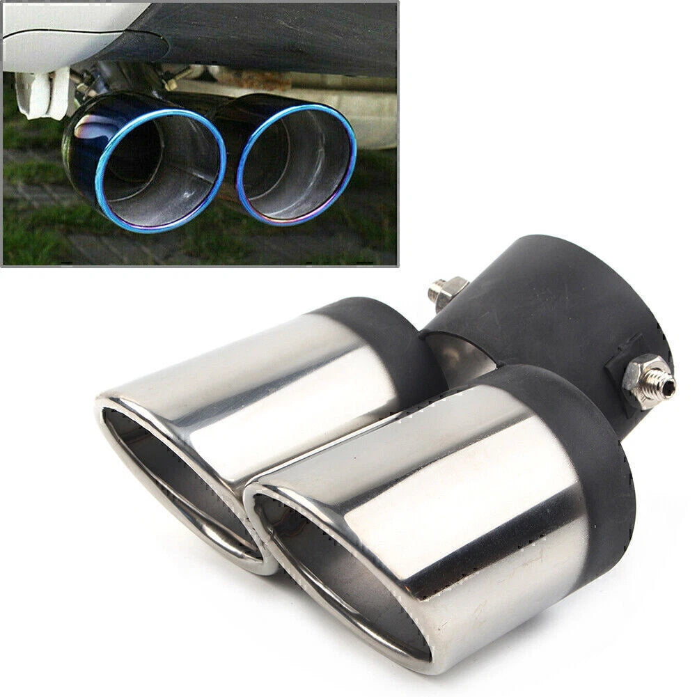 Dual Stainless Steel Rear Exhaust Pipe Tail Muffler Tip for Universal Vehicles