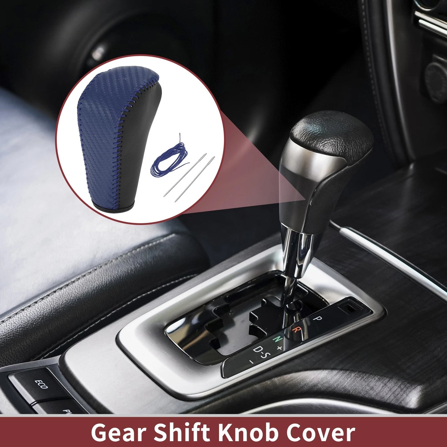 Car Gear Shift Knob Cover for BMW 3 Series E90 (2007-2013) - Black Blue Faux Leather
