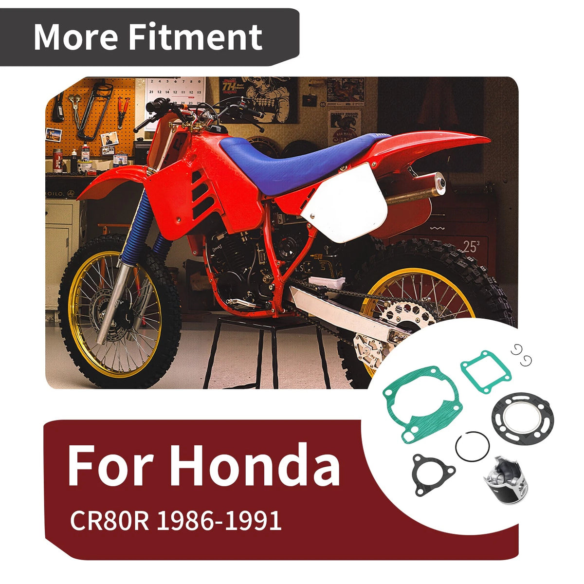 Top End Piston 47mm w/ Gaskets for Honda CR80R (1986–1991)