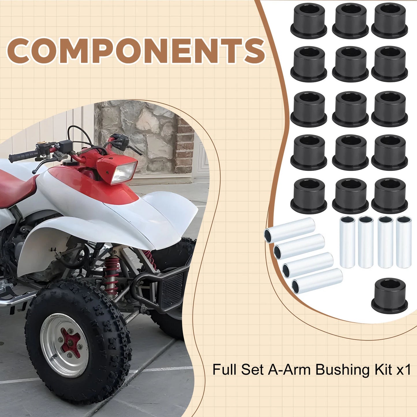 Full Set A-Arm Bushing Kit for Honda TRX400X/TRX450ER/TRX400EX/450R 1999-2014
