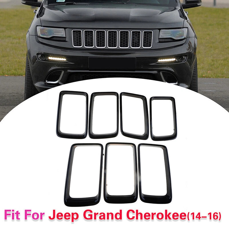 7 x Black Front Grille Trim Rings for Jeep Grand Cherokee (2014-2016)