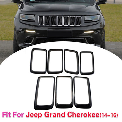 7 x Black Front Grille Trim Rings for Jeep Grand Cherokee (2014-2016)